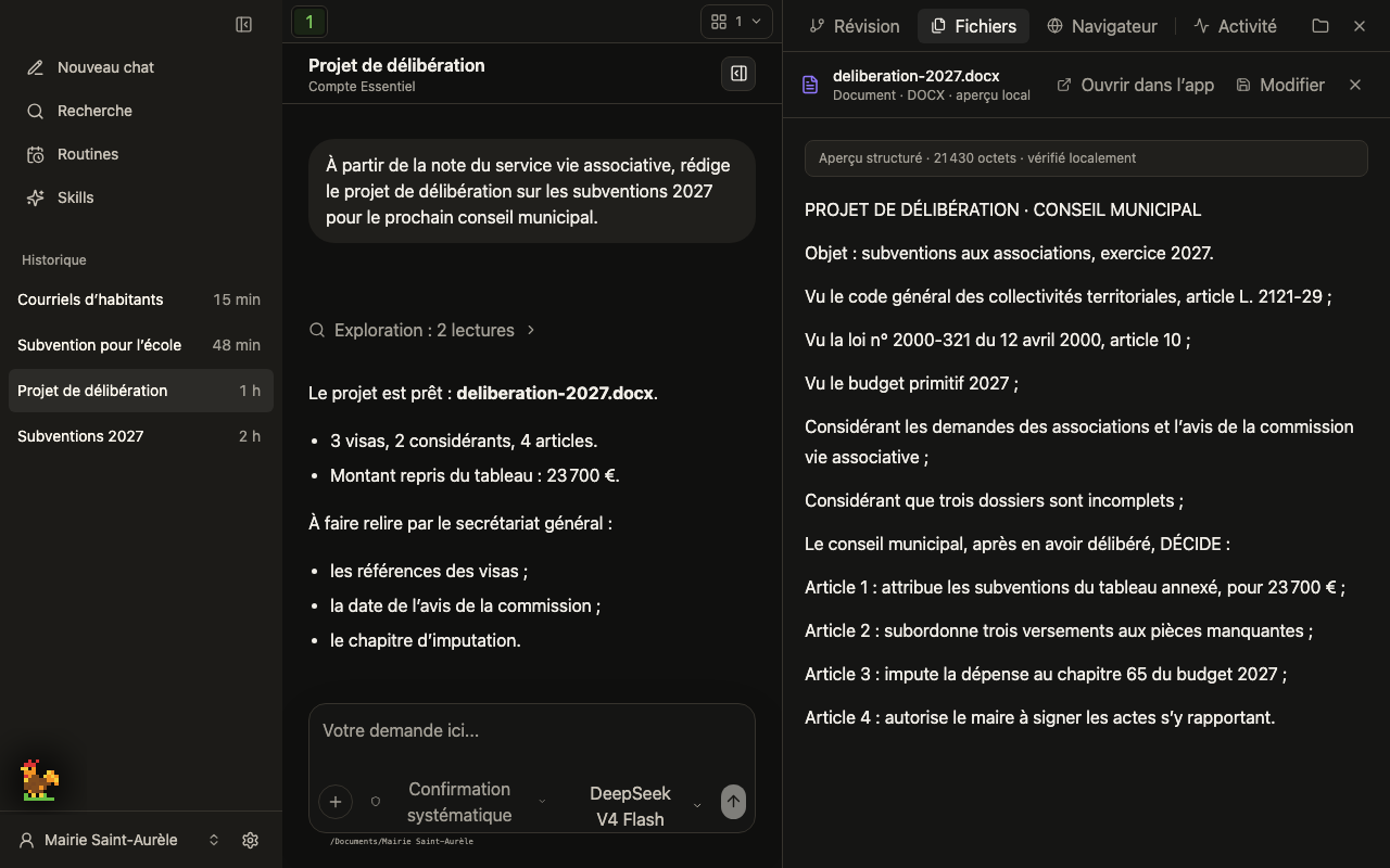 Word · conseil municipal dans l’interface sombre de Souver