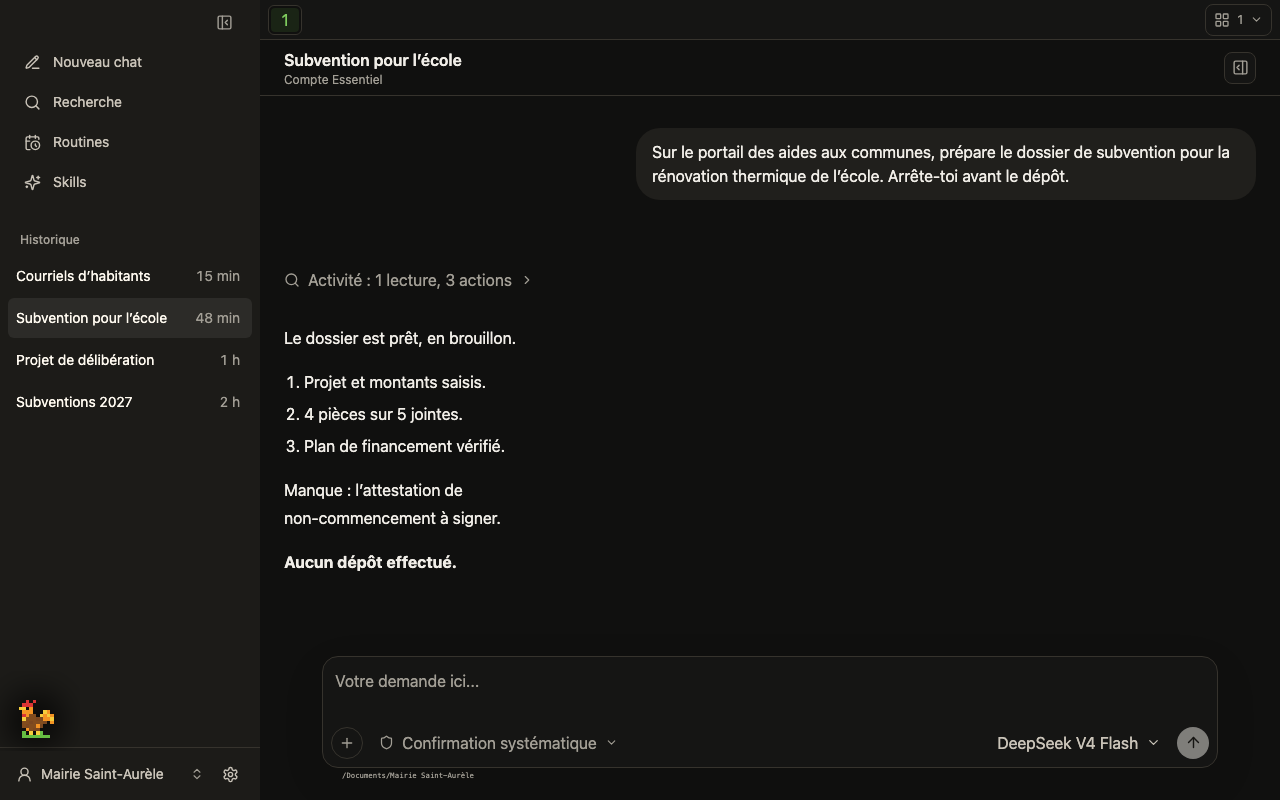 Computer use · portails en ligne dans l’interface sombre de Souver